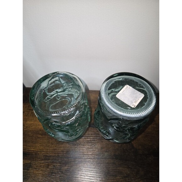 Vintage Canadian Pressed Glass Decanter Fruit Design Aqua Blue 7.5” Set of 2 - Picture 7 of 8